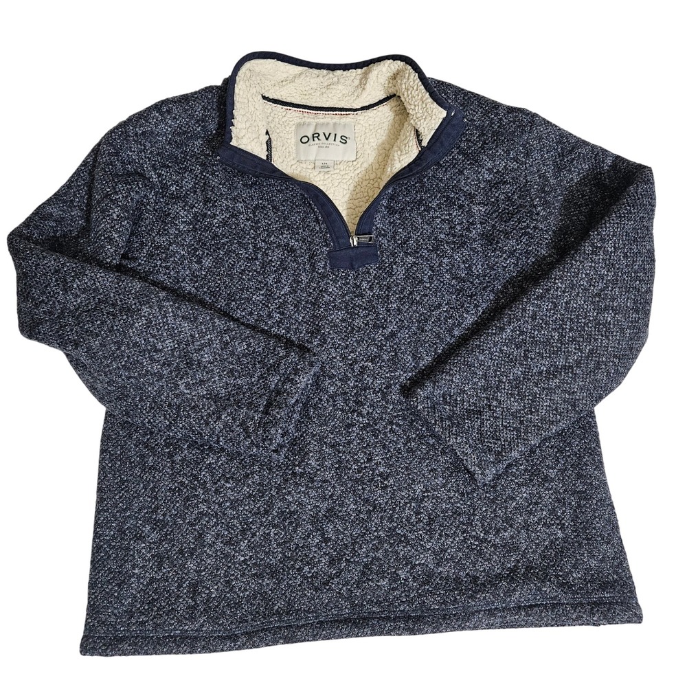 Orvis Classic Collection Mens Blue Marled Sherpa Lined Quarter Zip Pullover L